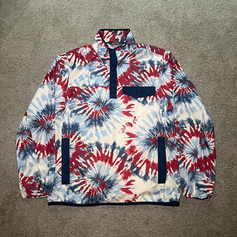 Eddie Bauer Jacket Mens Small Tie Dye Snap Button Henley Windbreaker Rain Shirt